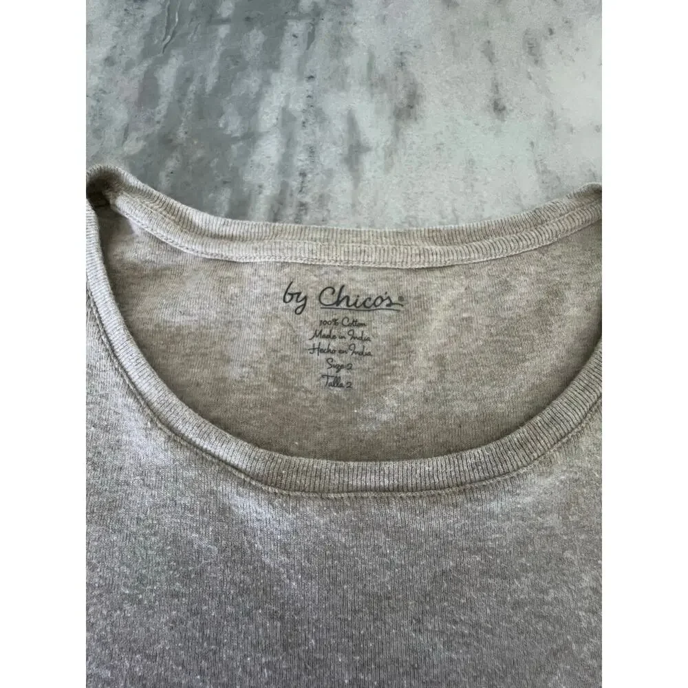 By Chico’s 2= Woman Size 12 Oatmeal Cotton Knit Top Tee Shirt Short Sleeve Basic